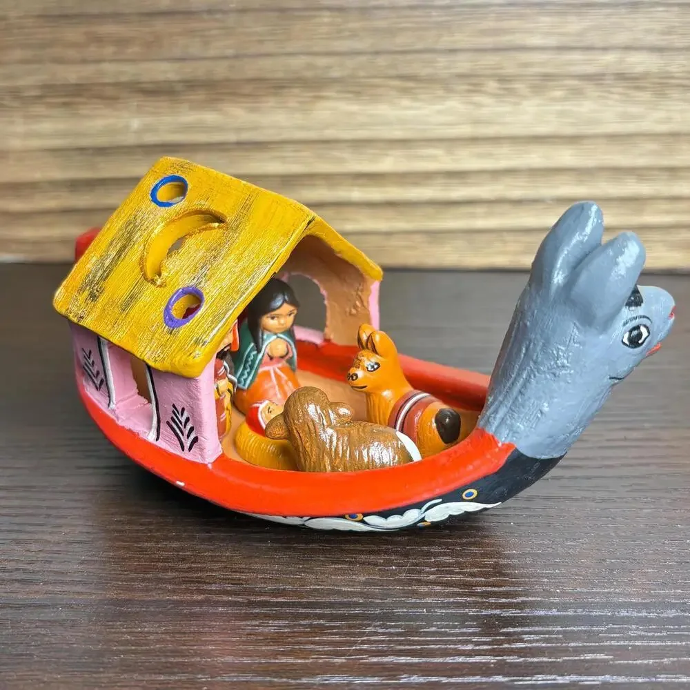 Handmade‎ Peruvian Clay Nativity Canoe Donkey: Folk Art Christmas Crèche